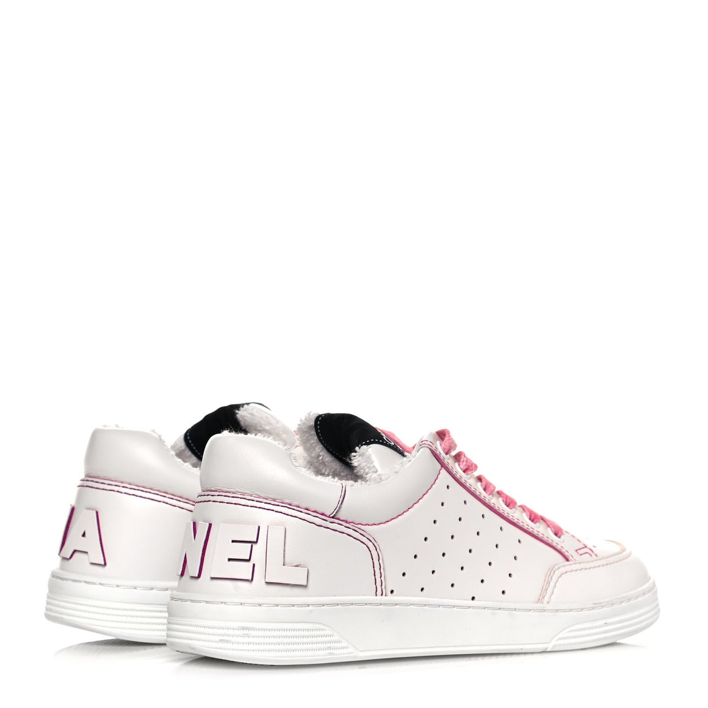 Calfskin Womens Logo Sneakers 37.5 White Pink