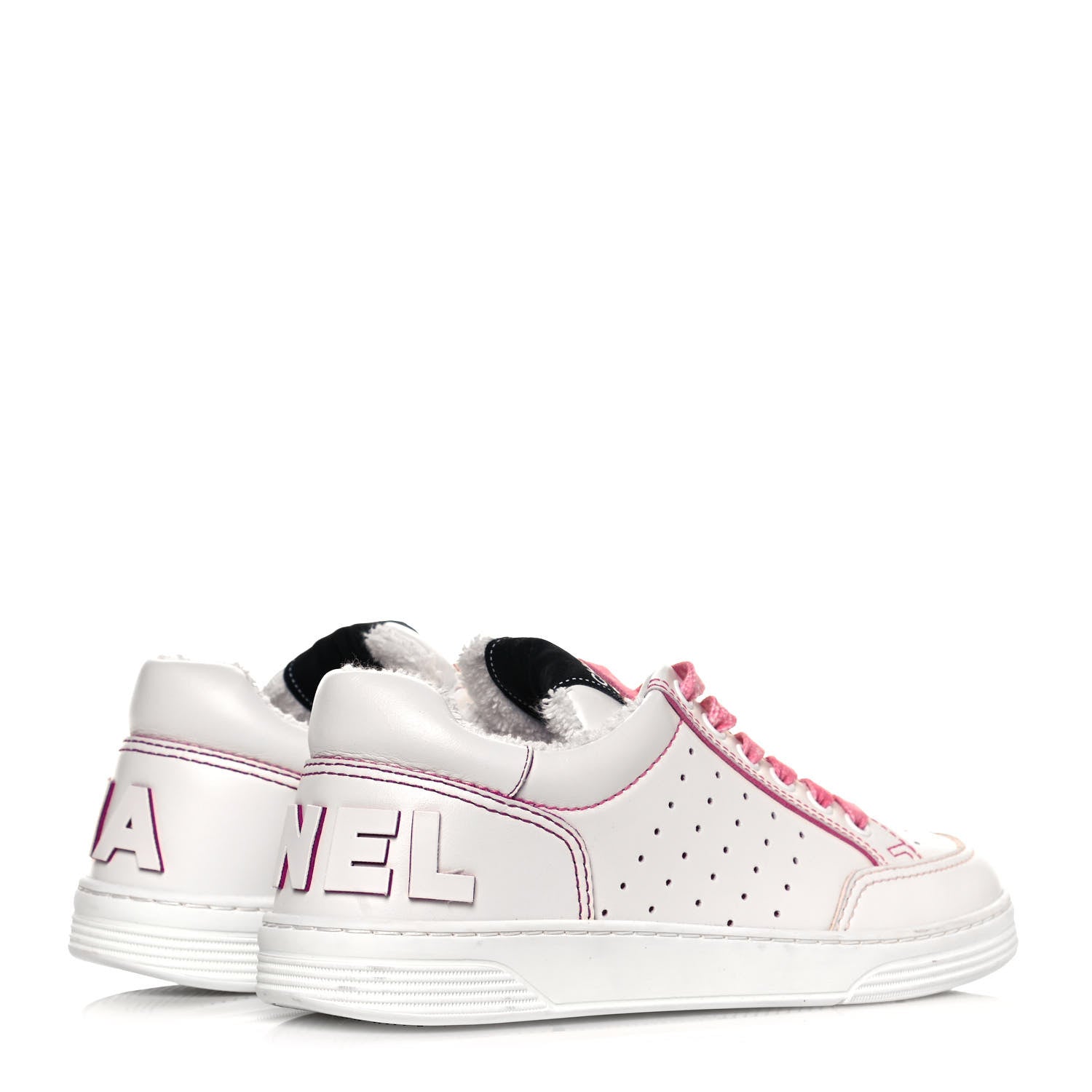 Chanel Calfskin Womens Logo Sneakers 37.5 White Pink 4 of 9