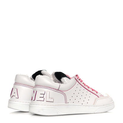Chanel Calfskin Womens Logo Sneakers 37.5 White Pink 4 of 9