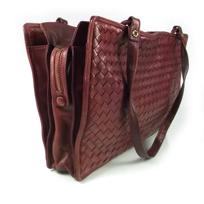 Bottega Veneta Vintage Woven Leather Shoulder Bag Dark Red 3 of 7