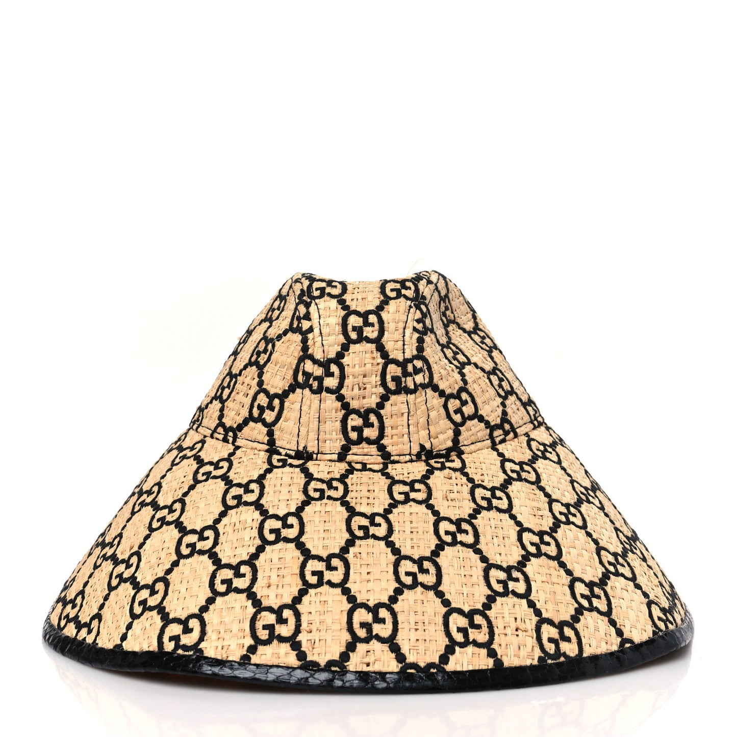 Raffia Elaphe GG Monogram Embroidered Wide Brim Hat Medium Ivory Black