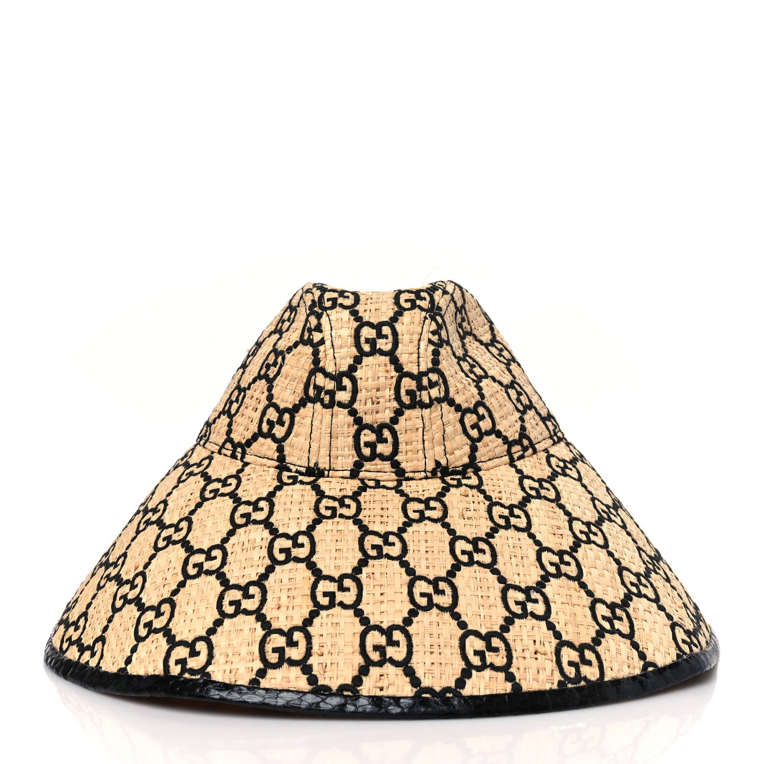 Gucci Raffia Elaphe GG Monogram Embroidered Wide Brim Hat Medium Ivory Black 2 of 9