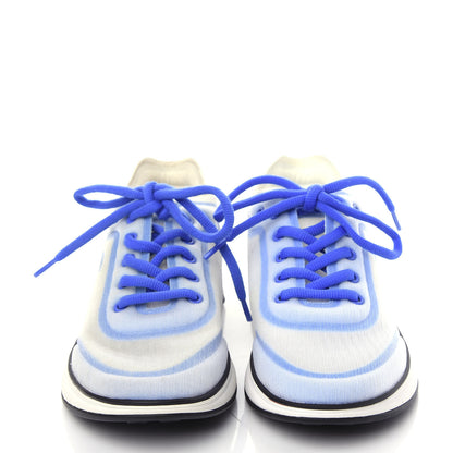 Chanel Calfskin Mesh Lycra Womens Logo Sneakers 37 White Blue 2 of 10
