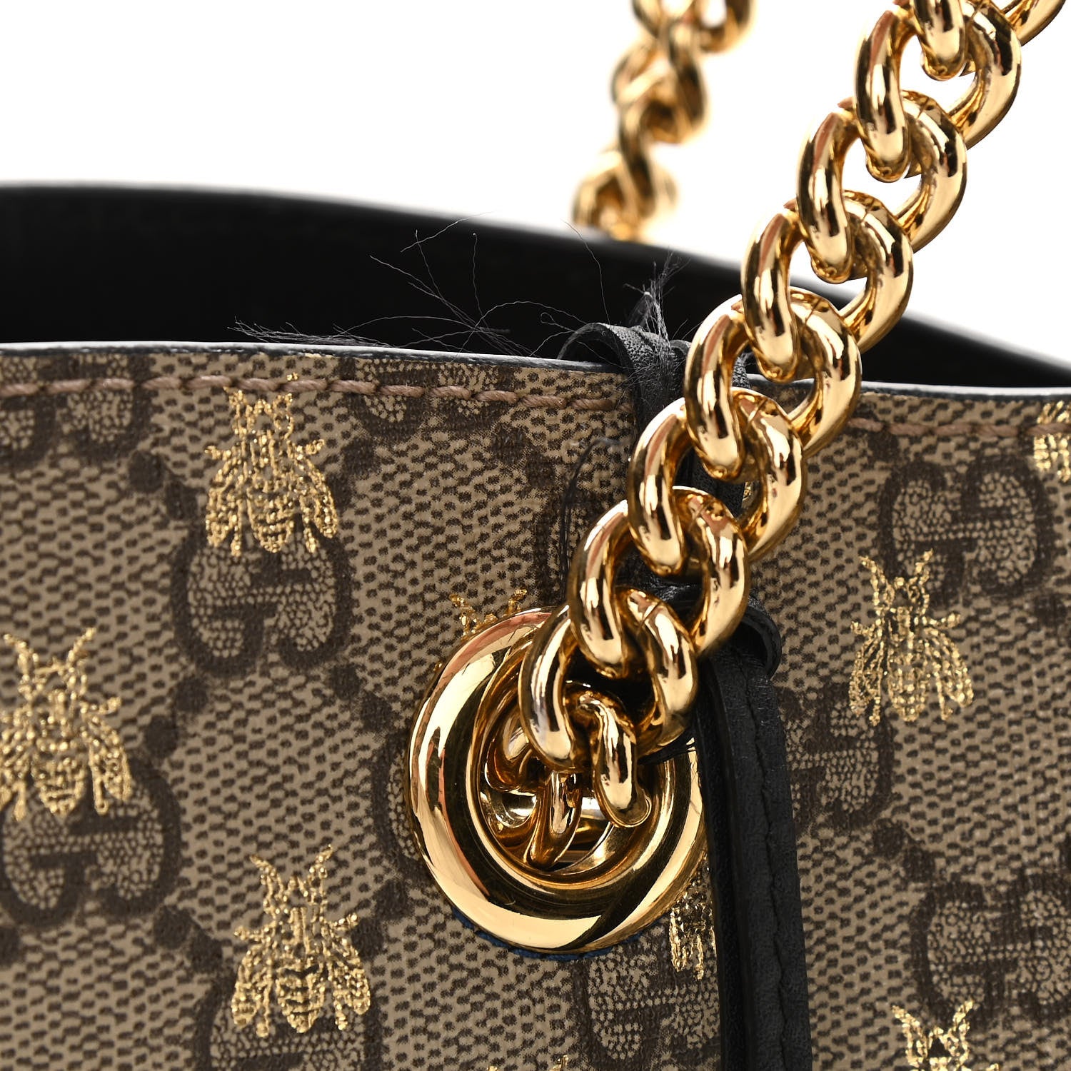 Gucci GG Supreme Monogram Bees Medium Padlock Tote Beige Oro Black 10 of 13