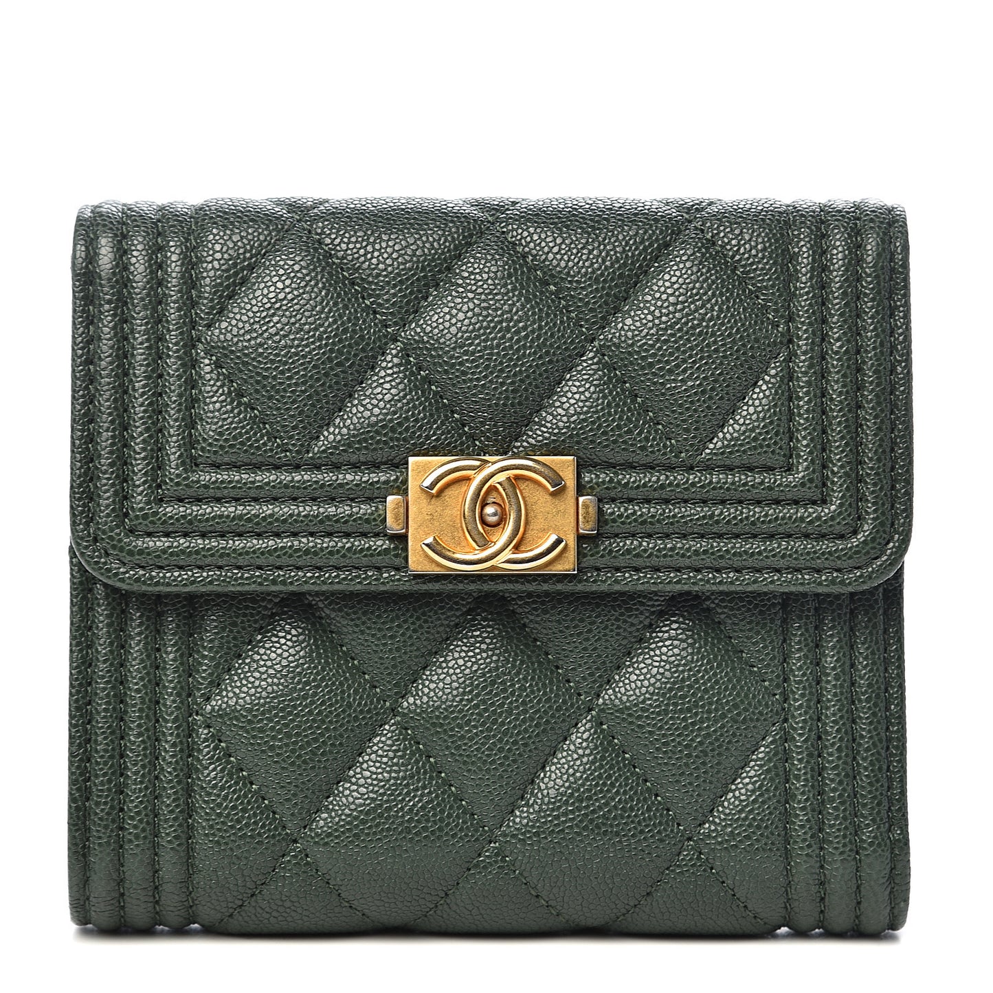 Caviar Quilted Compact Boy Wallet Green