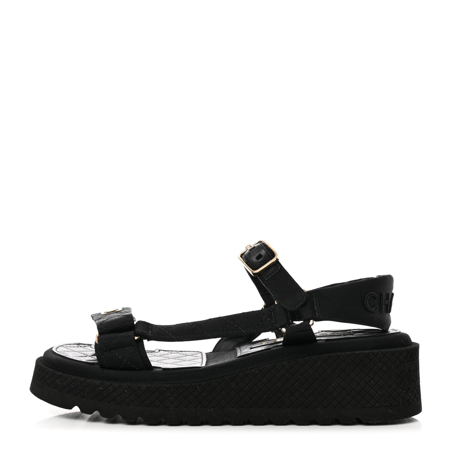Grosgrain Quilted CC Logo Platform Sandals 36 Black