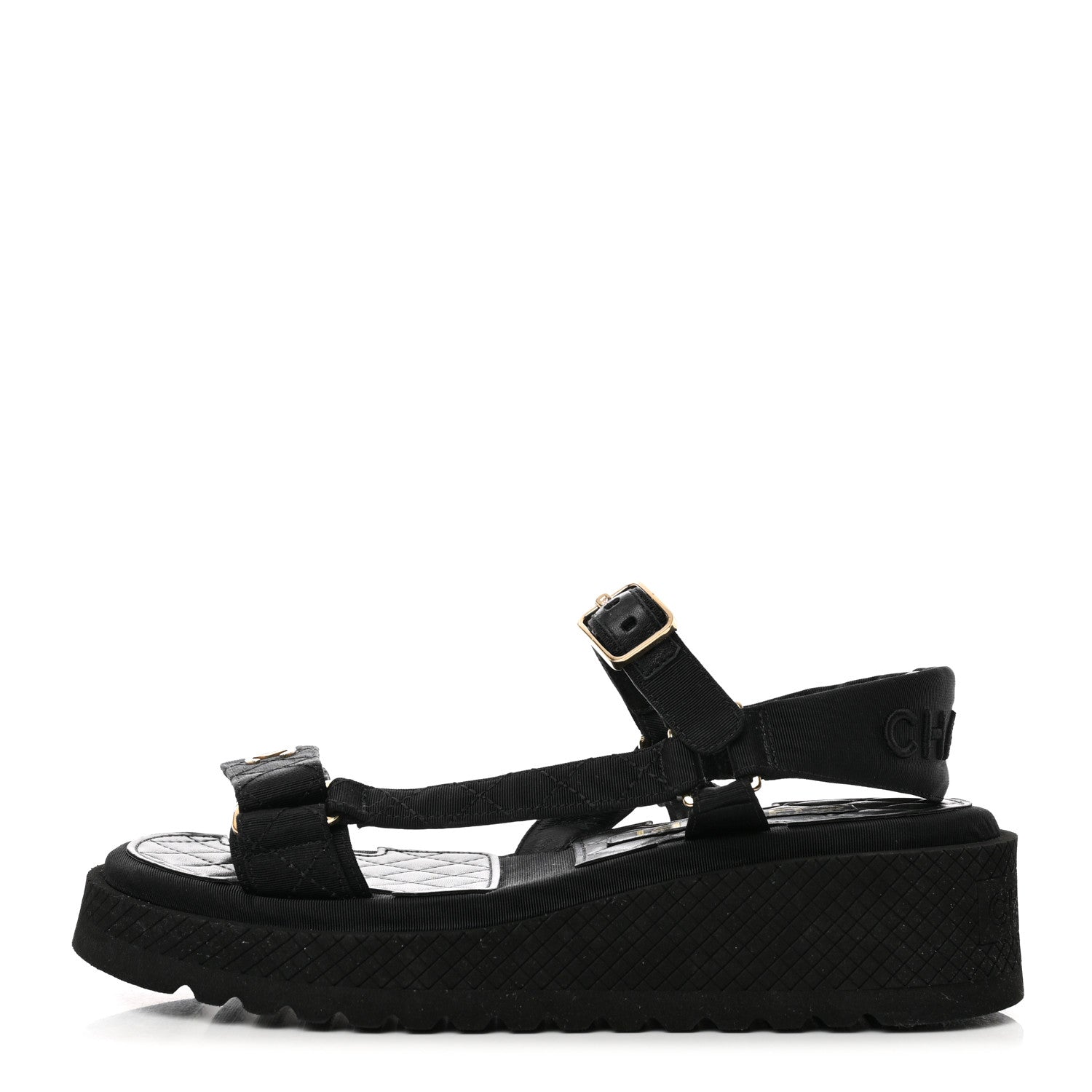 Chanel Grosgrain Quilted CC Logo Platform Sandals 36 Black 1 of 9