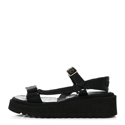 Chanel Grosgrain Quilted CC Logo Platform Sandals 36 Black 1 of 9