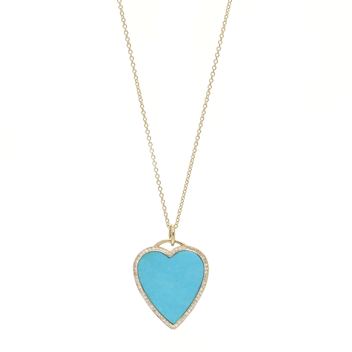 18K Yellow Gold Diamond Turquoise Heart Pendant Necklace