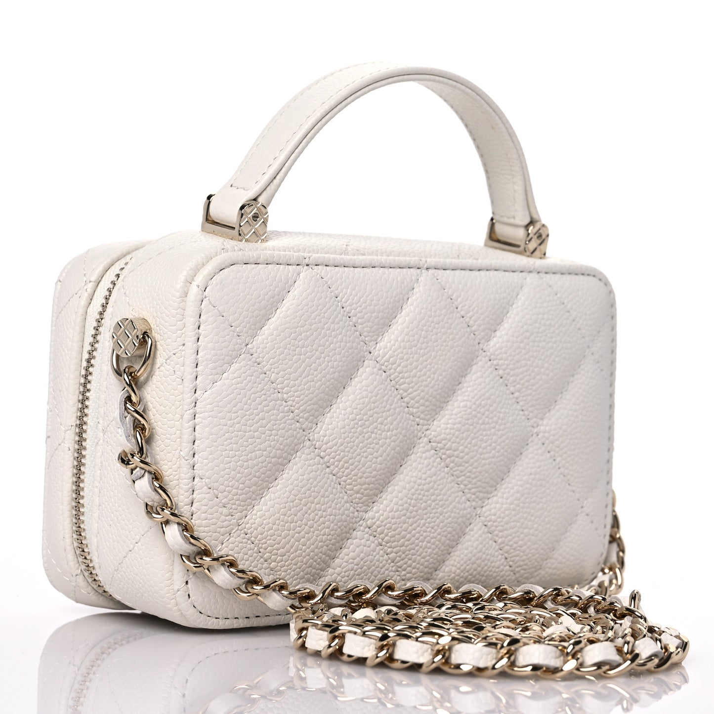 Caviar Quilted Small Top Handle Vanity Case White