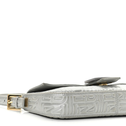 Fendi Nappa Logo Embossed Baguette Silver 7 of 9