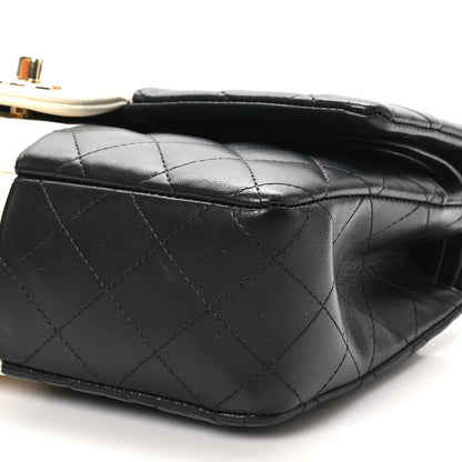Chanel Lambskin Quilted Medium Double Flap Black White 10 of 11
