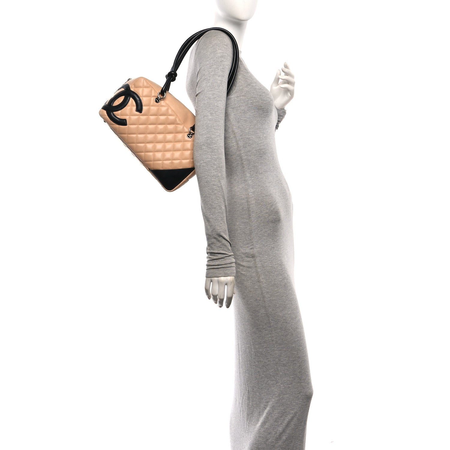 Chanel Calfskin Quilted Large Cambon Bowler Beige Black 2 of 10