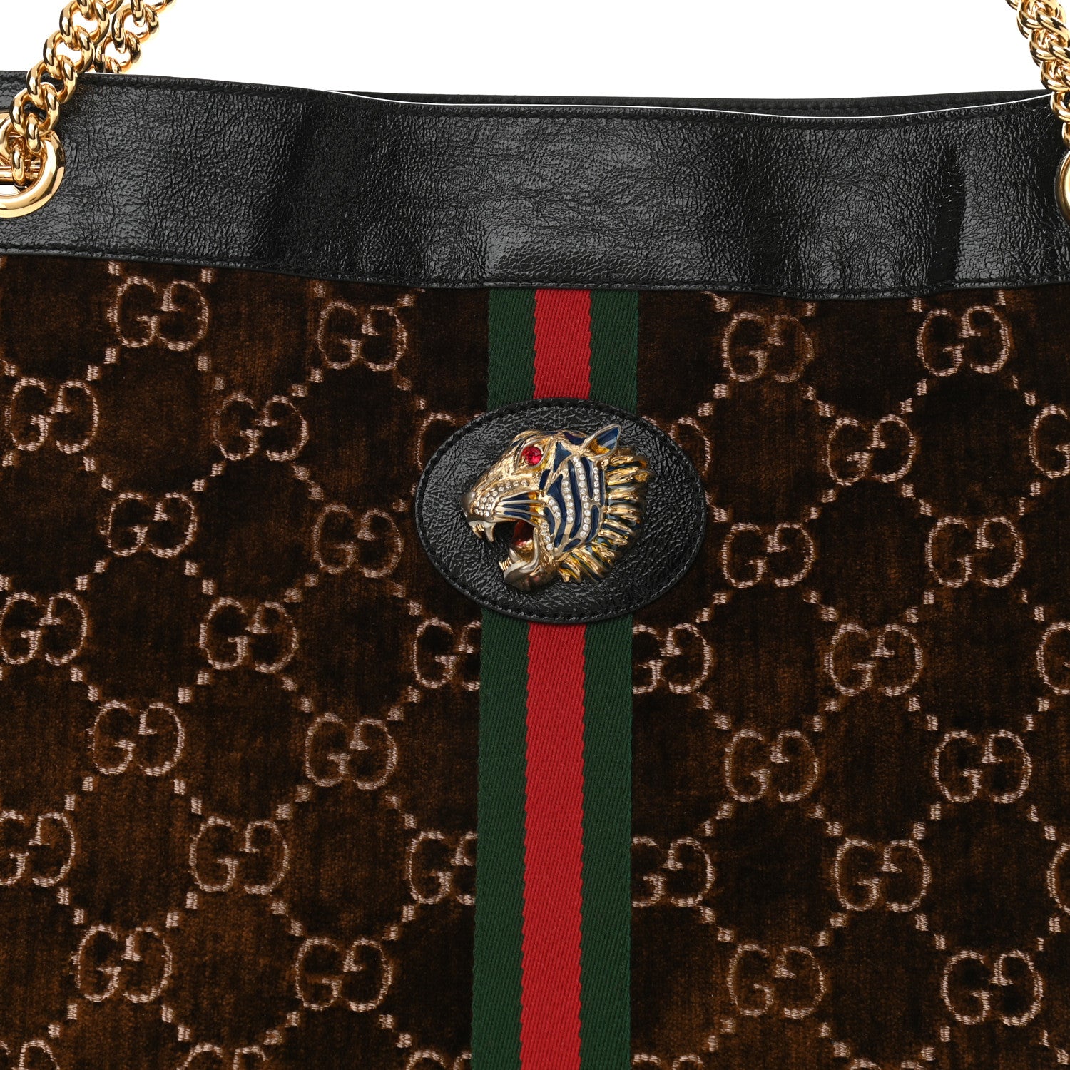 Gucci Velvet GG Monogram Large Rajah Chain Tote Brown 9 of 11