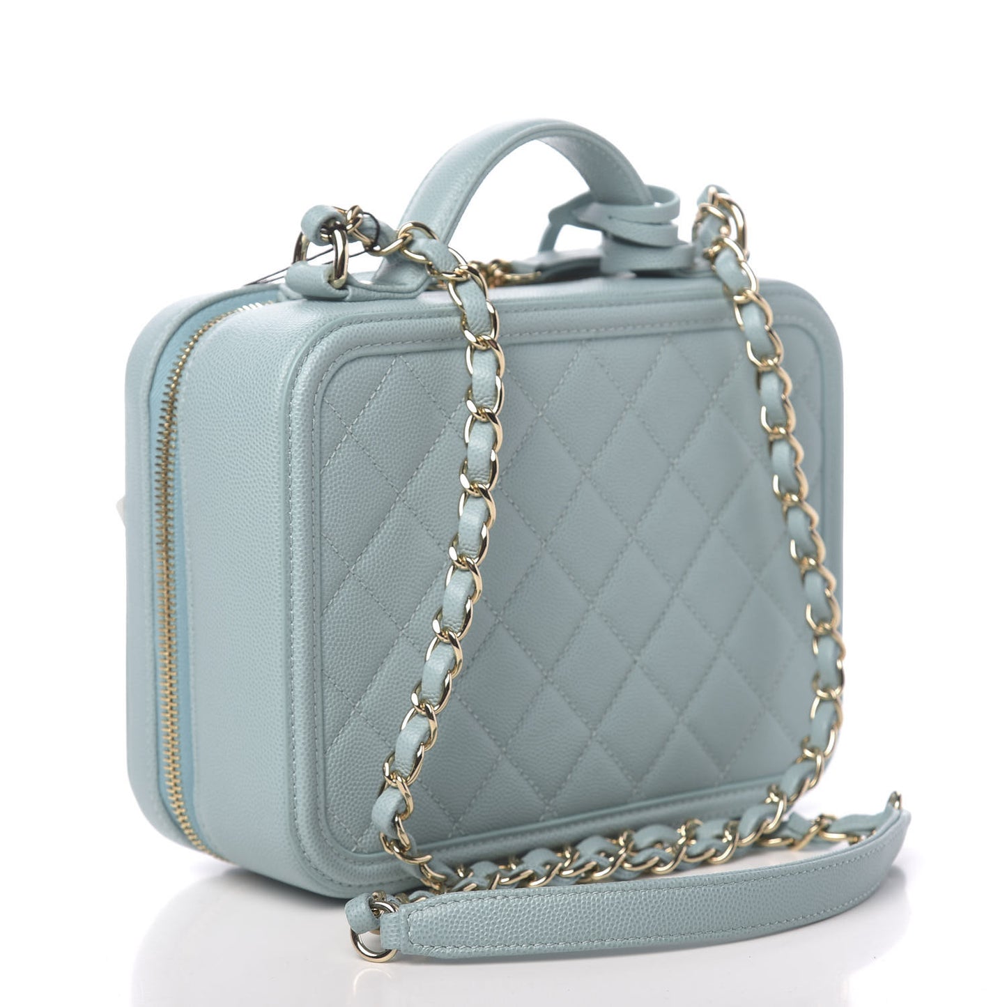 Caviar Quilted Medium CC Filigree Vanity Case Light Blue