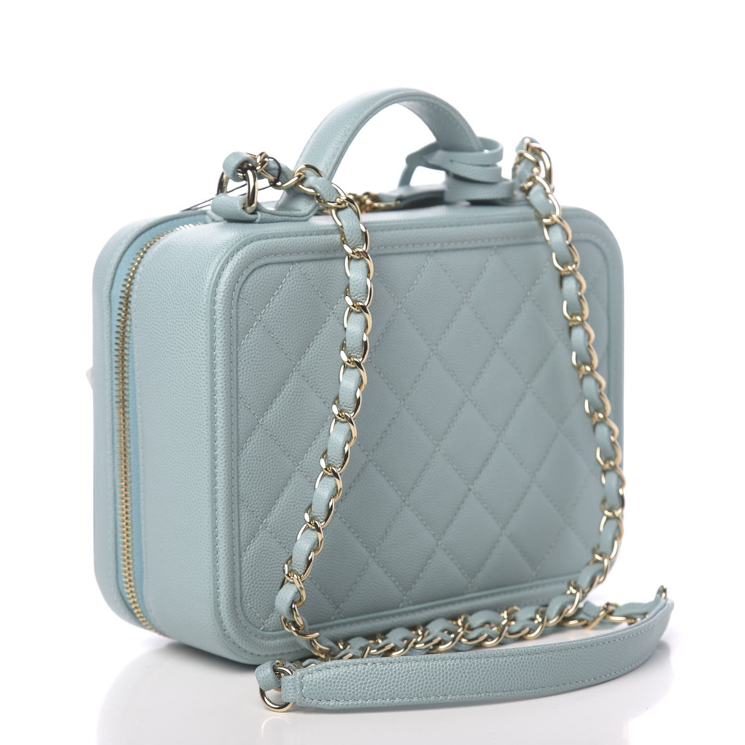 Chanel Caviar Quilted Medium CC Filigree Vanity Case Light Blue 3 of 10