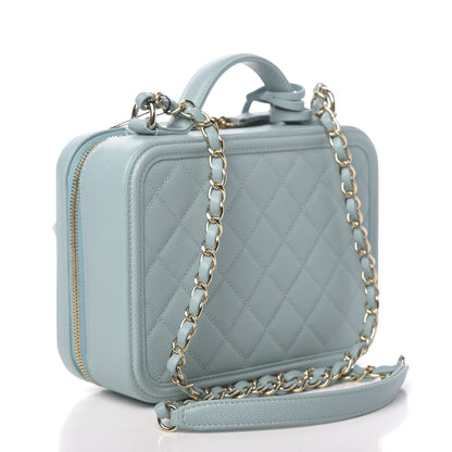 Chanel Caviar Quilted Medium CC Filigree Vanity Case Light Blue 3 of 10