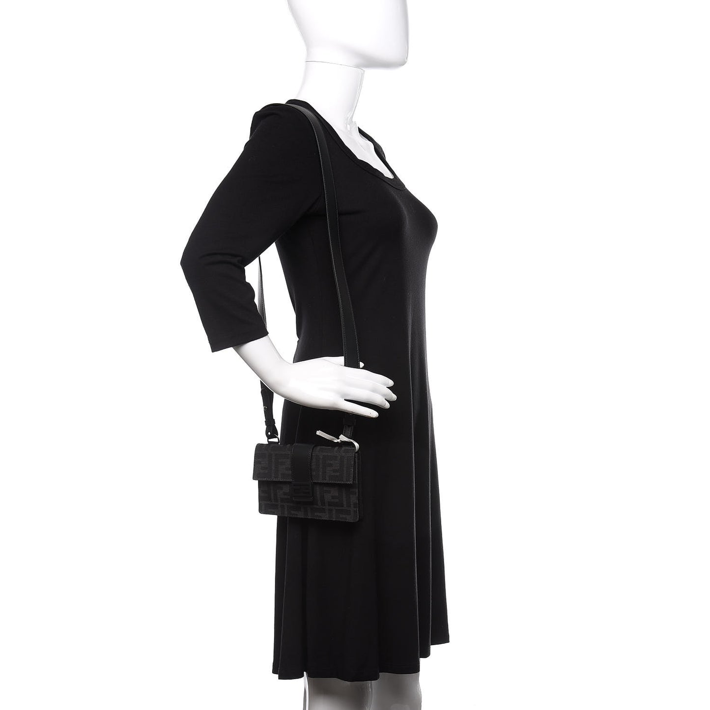 Recycled Fabric Jacquard Vitello Grace FF 1974 Baguette Belt Pouch Asfalto Black