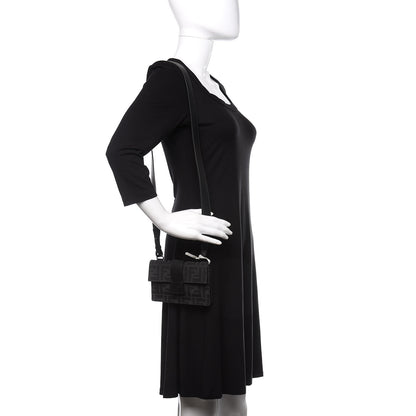 Fendi Recycled Fabric Jacquard Vitello Grace FF 1974 Baguette Belt Pouch Asfalto Black 2 of 10