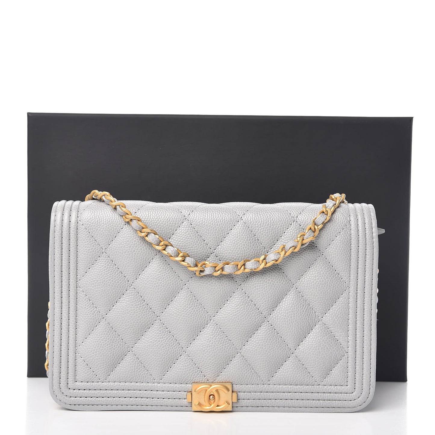 Caviar Quilted Boy Wallet On Chain WOC Grey