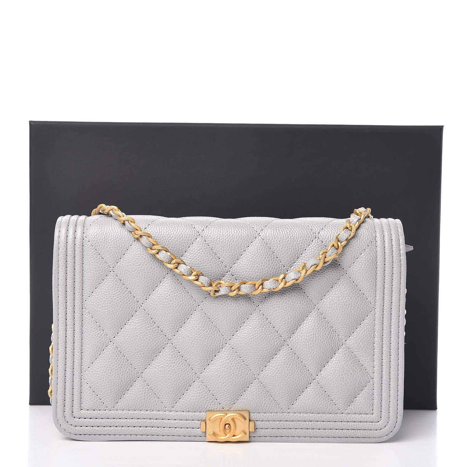 Chanel Caviar Quilted Boy Wallet On Chain WOC Grey 11 of 11
