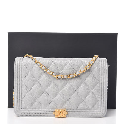 Chanel Caviar Quilted Boy Wallet On Chain WOC Grey 11 of 11