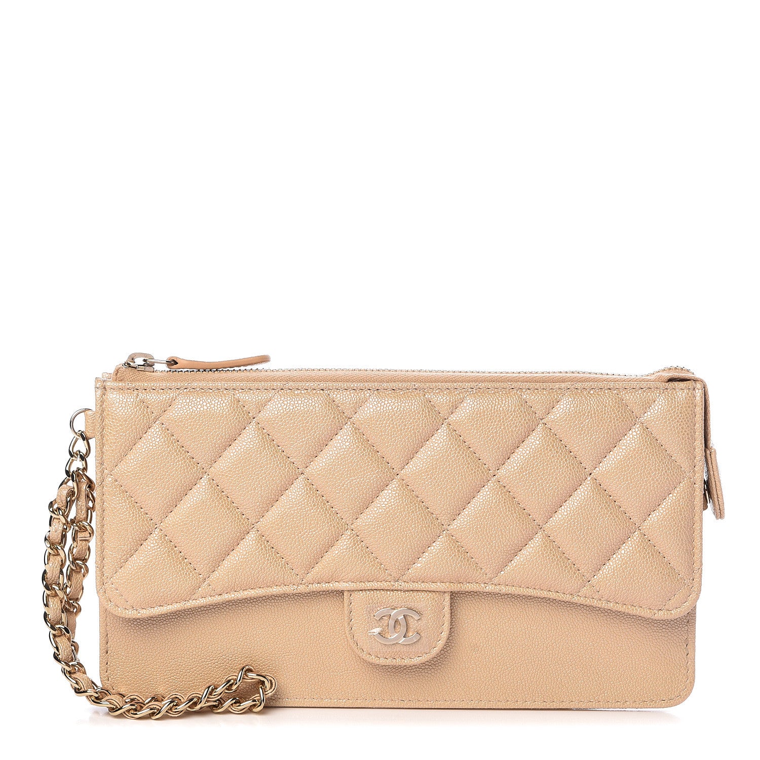 Chanel Iridescent Caviar Quilted Classic Pouch With Handle Beige 1 of 9