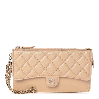 Chanel Iridescent Caviar Quilted Classic Pouch With Handle Beige 1 of 9