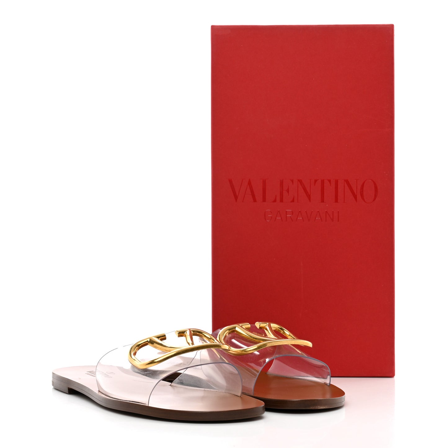 PVC Transparent Vlogo Flat Slide Sandals 37 Brown