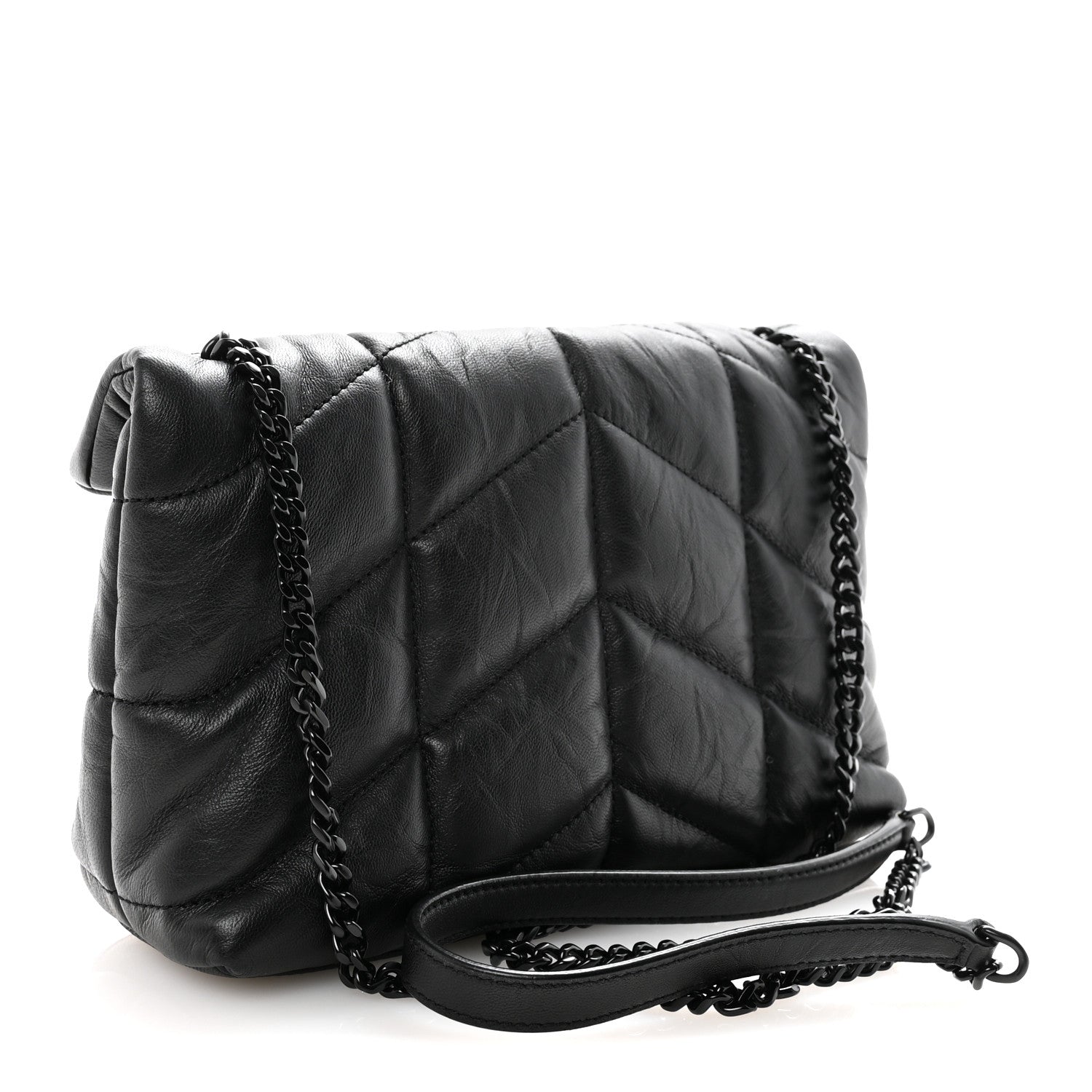 Saint Laurent Calfskin Quilted Toy Loulou Puffer Monogram Monochrome Chain Satchel Black 3 of 10