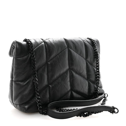 Saint Laurent Calfskin Quilted Toy Loulou Puffer Monogram Monochrome Chain Satchel Black 3 of 10