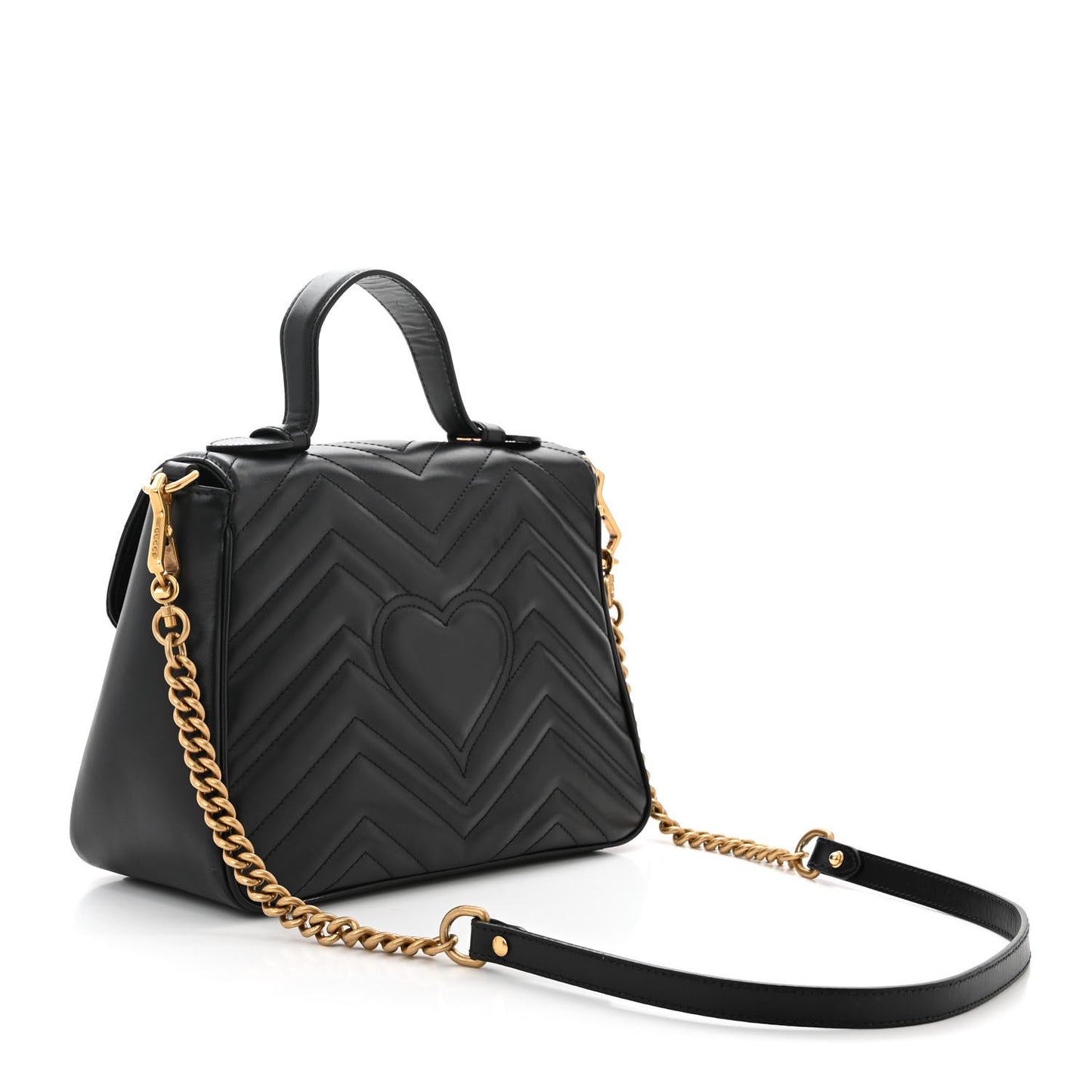 Calfskin Matelasse Small GG Marmont Top Handle Shoulder Bag Black