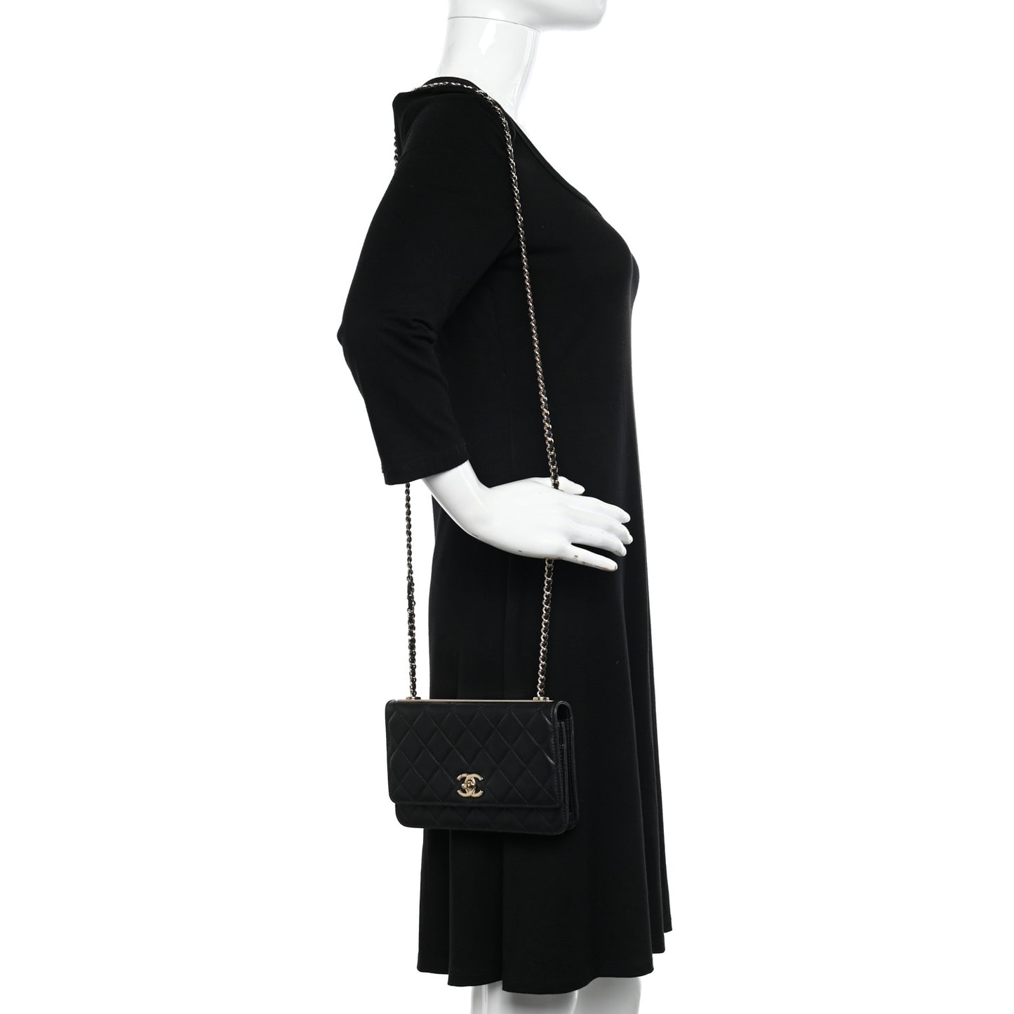 Lambskin Quilted Trendy CC Wallet On Chain WOC Black