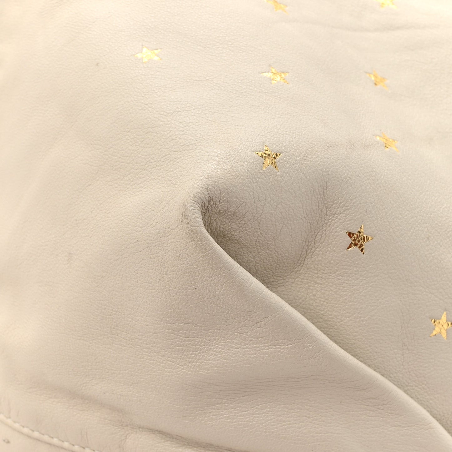 Lambskin Star Printed Teddy Drawstring Bag White