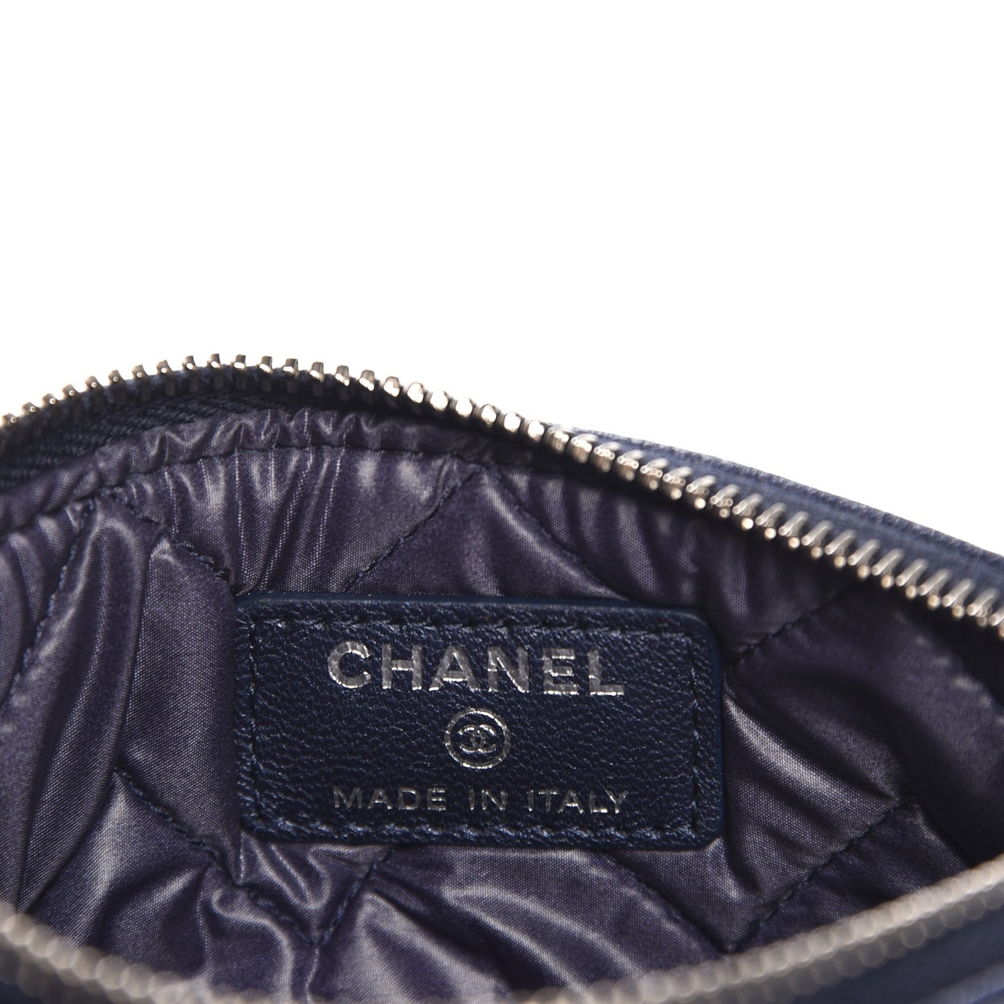 Metallic Sheepskin Chevron Quilted Small Vintage Mademoiselle Cosmetic Case Navy