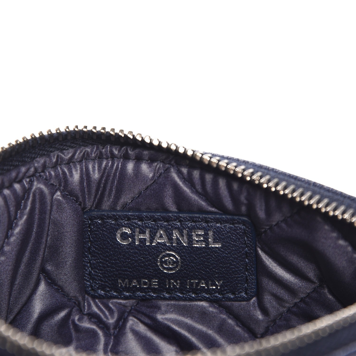 Chanel Metallic Sheepskin Chevron Quilted Small Vintage Mademoiselle Cosmetic Case Navy 6 of 8
