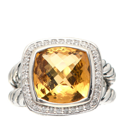 David Yurman Sterling Silver Diamond Citrine 11mm Albion Ring 51 5.75 1 of 6