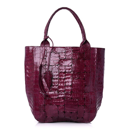 Nancy Gonzalez Crocodile Leaf Tote Puprle 1 of 15