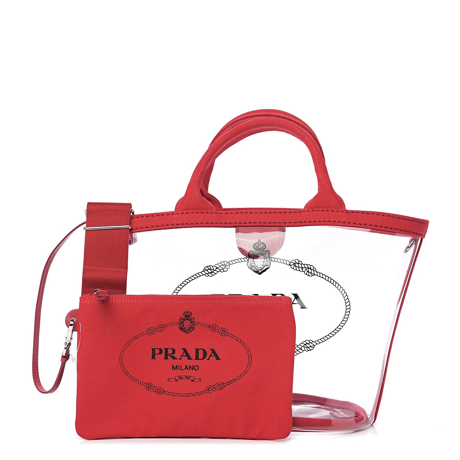 Prada Plexiglass Canapa Small Shopper Tote Rosso 1 of 10