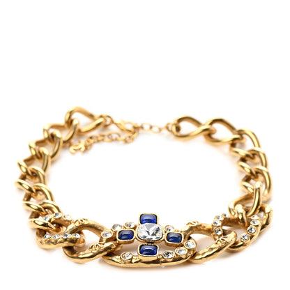 Chanel Gripoix Maltese Cross CC Necklace Blue Gold 1 of 5