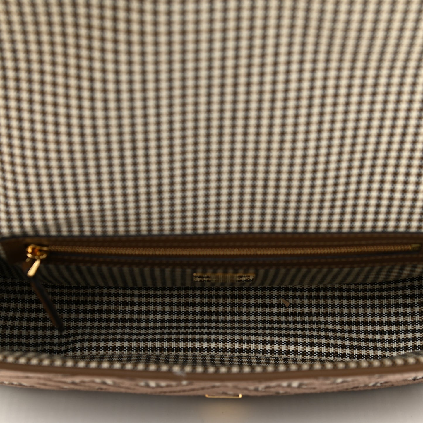 Wool Vitello King Houndstooth FF Embroidered Baguette Beige Moro