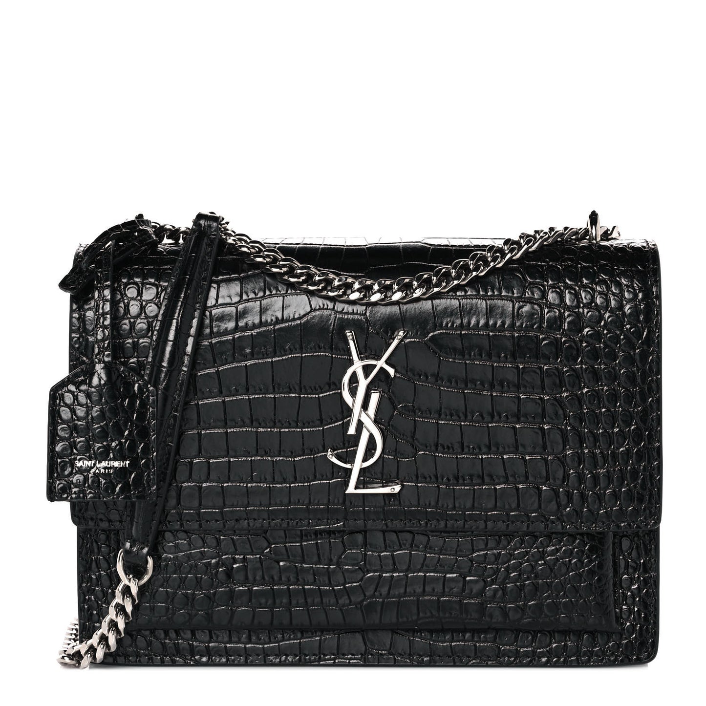 Calfskin Crocodile Embossed Medium Monogram Sunset Black