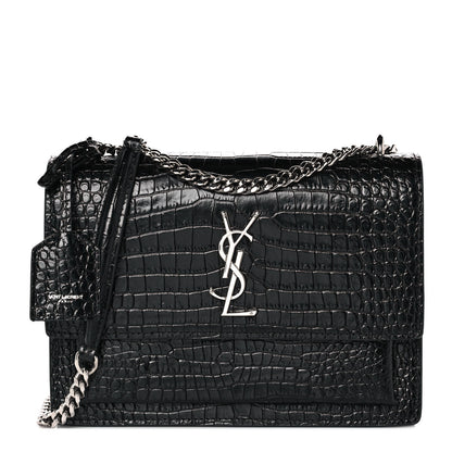Saint Laurent Calfskin Crocodile Embossed Medium Monogram Sunset Black 1 of 8