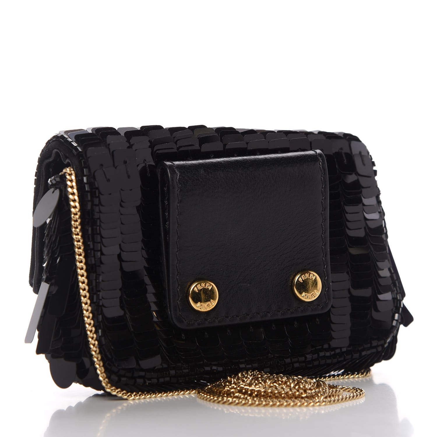 Fendi Sequin Paillettes Shiny Nappa Sex and the City Nano Baguette Belt Charm Black 3 of 10