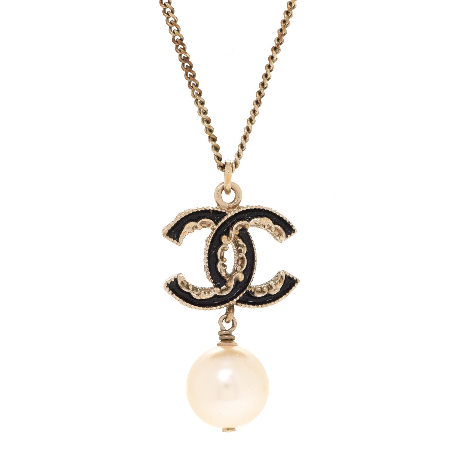 Chanel Enamel Pearl CC Baroque Drop Necklace Black Gold 4 of 5