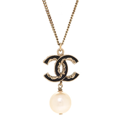 Chanel Enamel Pearl CC Baroque Drop Necklace Black Gold 4 of 5