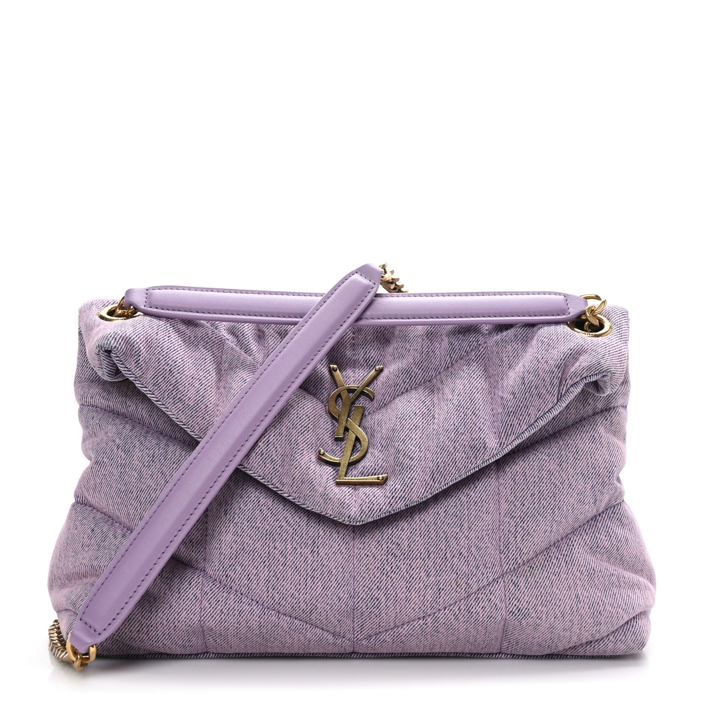 Denim Quilted Loulou Puffer Monogram Chain Satchel Bleached Lilac
