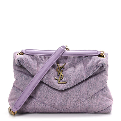 Saint Laurent Denim Quilted Loulou Puffer Monogram Chain Satchel Bleached Lilac 1 of 9