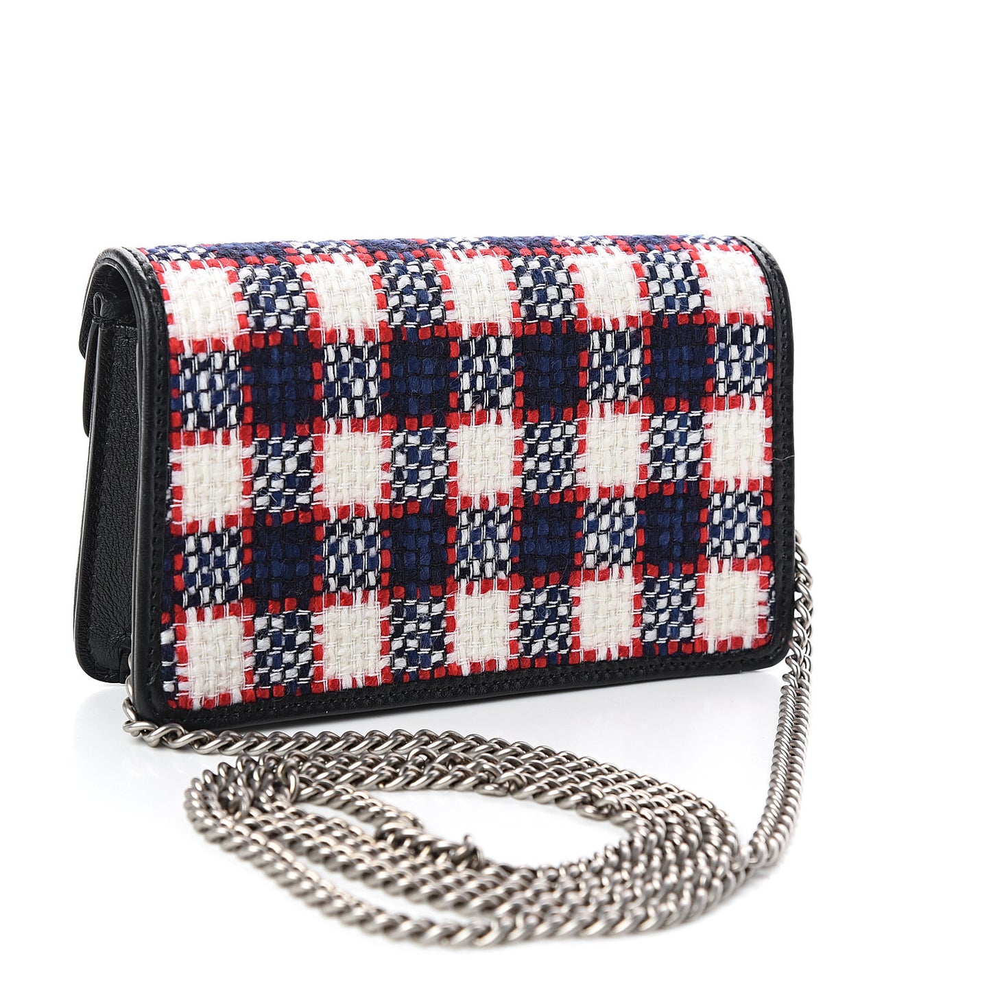 Vintage Tweed Check Super Mini Dionysus Shoulder Bag White Hibiscus Red Marine