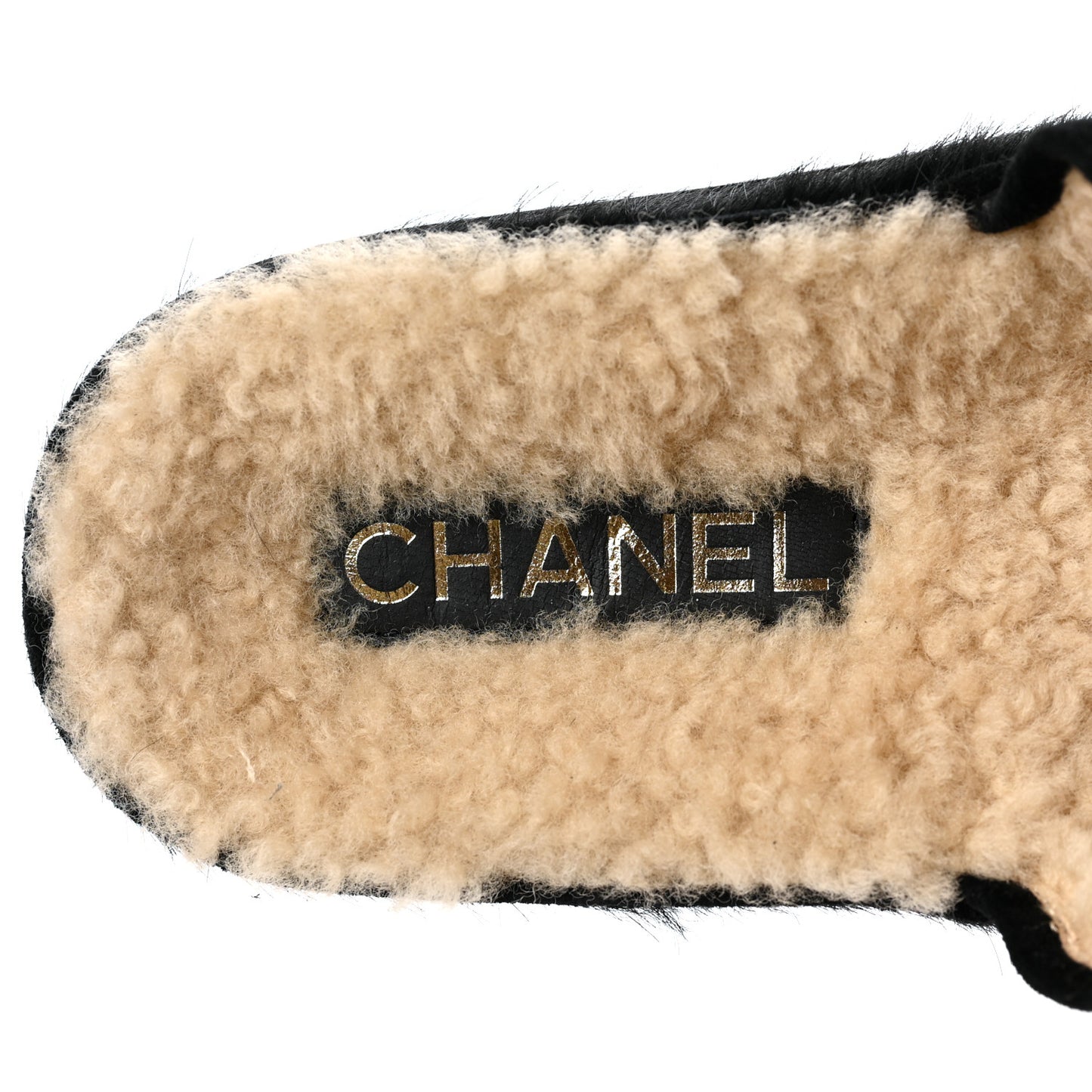 Calfskin Hair Suede Shearling CC Mules 38.5 Black Navy Blue